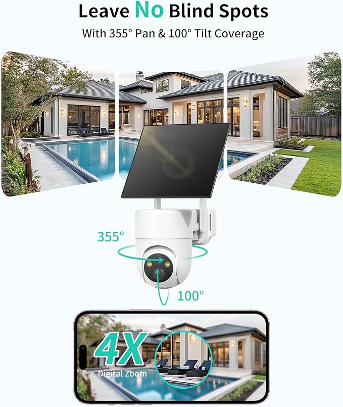 LIWAN 4G LTE Cellular Security Cameras Wireless Outdoor, 2K Off-Grid Cam | 2-Pack No WiFi Security Camera with SIM Card, Solar Powered, Color Night Vision, 360° View for Farm, Cabin, Construction Site