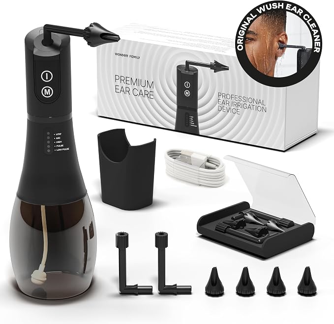 Electric Ear Wax Removal Kit - 5 Modes in 1 Ear Irrigation Flushing System - Water Ear Cleaner for Adults & Kids - Ear Cleaning Kit with Timer, Basin, 4 Tips Included - Advanced Earwax Removal Kit