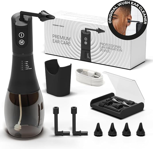 Electric Ear Wax Removal Kit - 5 Modes in 1 Ear Irrigation Flushing System - Water Ear Cleaner for Adults & Kids - Ear Cleaning Kit with Timer, Basin, 4 Tips Included - Advanced Earwax Removal Kit