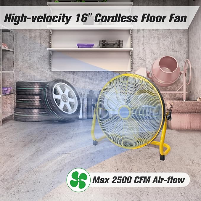 blessny 16'' Portable Rechargeable Floor Fan for Home Patio Camping Gym RV Greenhouse, Max 60 Hours Long Running Time