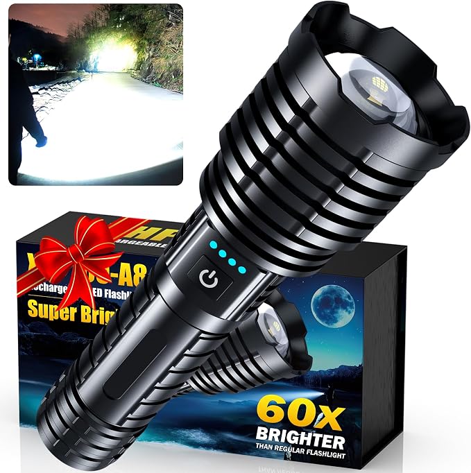Super Bright Rechargeable LED Flashlights 2500,000 High Lumens, Flashlights High Lumens Up to 25H Long Life| Zoomable| 5Light Modes| IP67 Waterproof, High Powered Flashlight for Camping Home