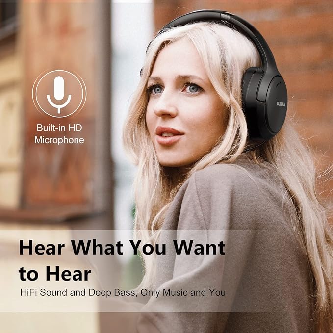 RUNOLIM Hybrid Active Noise Cancelling Headphones, Wireless Over Ear Bluetooth Headphones with Microphone, 100H Playtime, Foldable Headphone with HiFi Audio, Deep Bass for Home Travel Office
