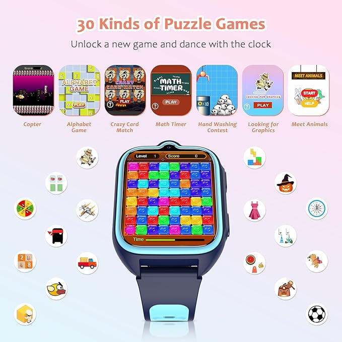 Blackview Kids Smart Watch with 32 Puzzle Games, HD Camera & Video Recording, 1.75" Touch Screen, Flashlight,Music Player, Pedometer, Alarm Clock,Stopwatch,Kids Watch for Girls Ages 4-12