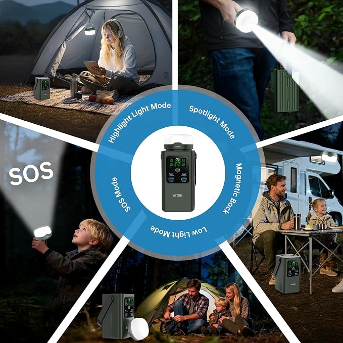 Camping Portable Power Station 198.4 Wh (62000mAh), [Top Safety] 100W Fast Charging Power Bank with LiFePO4 Battery, Small Generator with Detachable Light for Travel Home Backup Outdoor Emergency