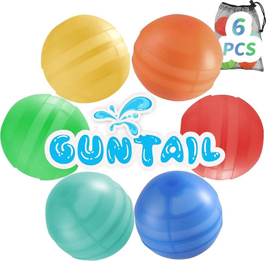 GUNTAIL 6Pcs Reusable Water Balloons,Quick-Fill Water Bombs,Silicone Water Balls For Kids Aged 3-12,Outdoor Water Ball Fights,Summer Party Supplies For Swimming Pools, Beaches,Yards Outdoor Games
