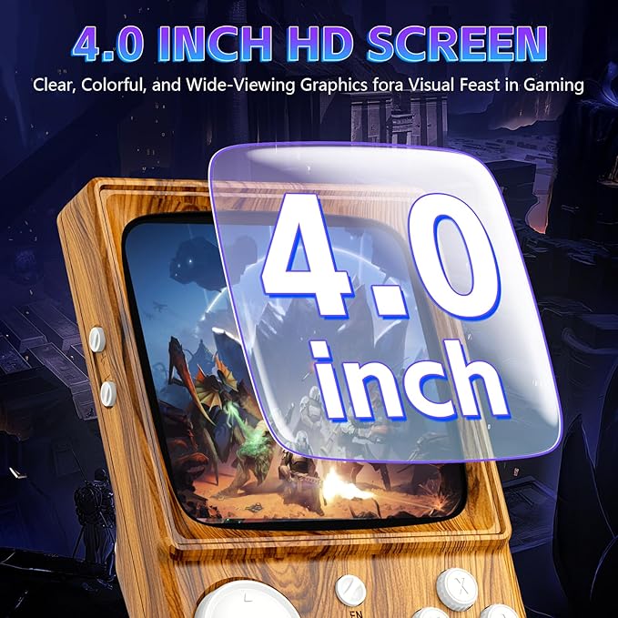 R36TMAX Retro Handheld Game Console, 4 Inch IPS HD Screen Retro Gaming Console,Supports WiFi Networked Fighting and OTG,Compatible with a Large Variety of Classic Games,Built-in 64G,Wood Grain Brown