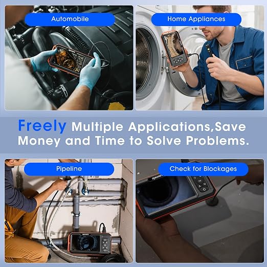 Triple Lens Borescope with 5" IPS Screen, 1920P HD Inspection Endoscope Camera with 50FT Semi-Rigid Snake Cable & 32GB Card, IP67 Waterproof Plumbing Camera for Sewer/Automotive/Drain Pipe