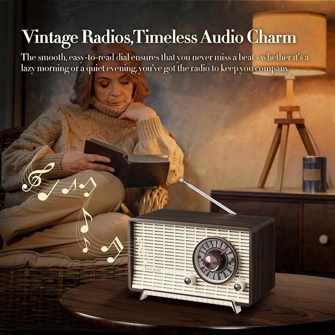 YOWGULF AM FM Radio Classic Retro Wood Table Radio Bluetooth Speakers Radios Plug-in Wall with Rotary Knob Great for Home, Office
