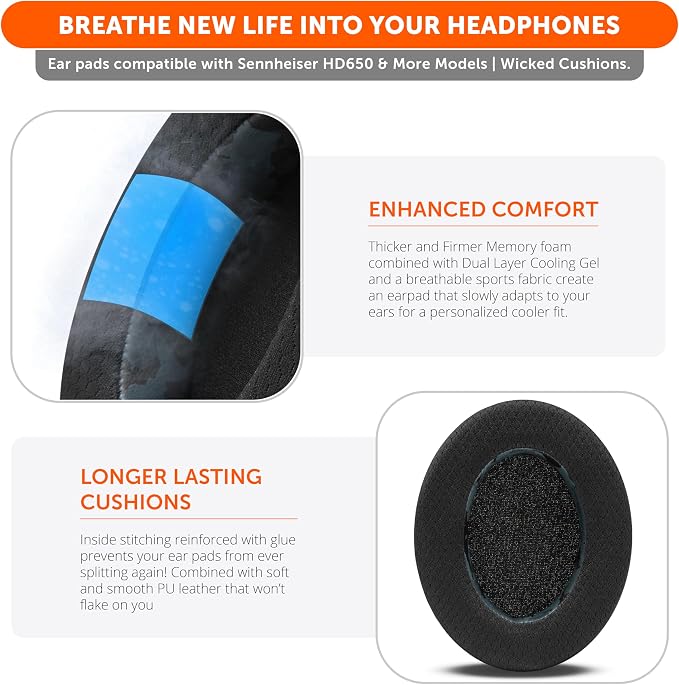 WC Freeze HD6XX - Cooling Gel Earpads for Sennheiser HD6XX, HD58X, HD600, HD650, HD660S, HD660S2, HD580, HD565 & More, Made by Wicked Cushions | Extra Comfortable and Cool | Black Camo