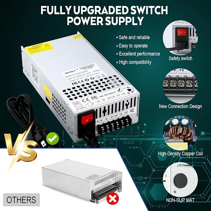VAYALT DC 12V 83.3A 1000W Switching Power Supply, 110V/220V AC to DC Converter, Universal Regulated Switching, 12V Power Supply for CCTV Camera System, 3D Printer, LED Strip, Computer Project