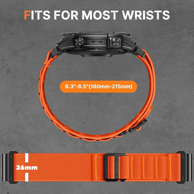 Bandletic 26mm Compatible with Garmin Fenix 7X 6X 5X Watch Band, Wide Rugged Sport Bands with G-Hook for Fenix 8 51mm /Instinct 2X Solar/Enduro 2 3/Quatix 3/Tactix 7/Epix Pro 2/D2 Bravo Delta/Descent