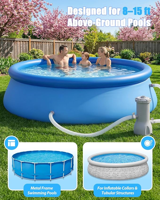 1000 GPH Pool Pumps and Skimmer for Above Ground, Floating Pools Surface Skimmer Basket with 10 Pcs Skimmers Socks, Swimming Pools Pump with Removable Filter Cartridge, Pool Accessories Combo