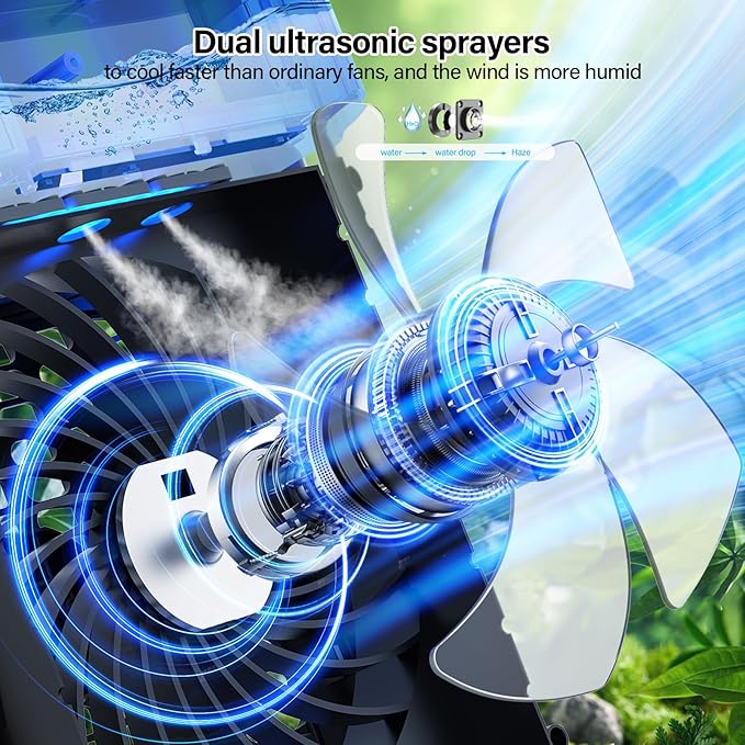 Portable air conditions with remote control, silent with 3 speeds, cooling fan of 1200 ml Personal Air Cooler Fan with 3 Mist, 7 Night Light, 8H Timer, Small Air Conditioner for Bedroom Office