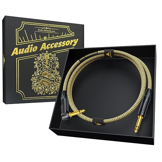 AA AUDIO ACCESSORY Gold Series Right Angle Guitar Cable 3.3 ft (Gold-Plated Neutrik Connectors) 16 AWG, Kevlar Reinforced Braided 1/4 Instrument Cord for Electric Amp Bass, 100% Shielded, Yellow/Black