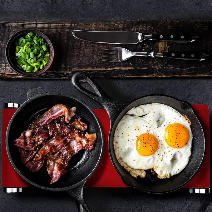 Hot Plate, Techwood 1800W Dual Electric Stoves, Countertop Stove Double Burner for Cooking, Infrared Ceramic Hot Plates Double Cooktop, Red, Brushed Stainless Steel Easy To Clean Upgraded Version, Red