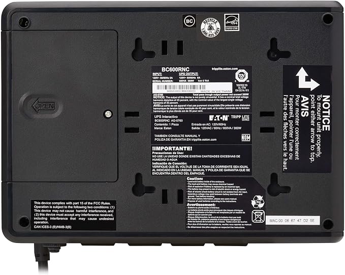 Tripp Lite Cloud-Connected 600VA UPS Battery Backup and Surge Protector, Remote Management & Monitoring, 300W, 4 Outlets, Computer UPS, Wall Mount Option, 5ft Cord, 3-Year Warranty (BC600RNC)