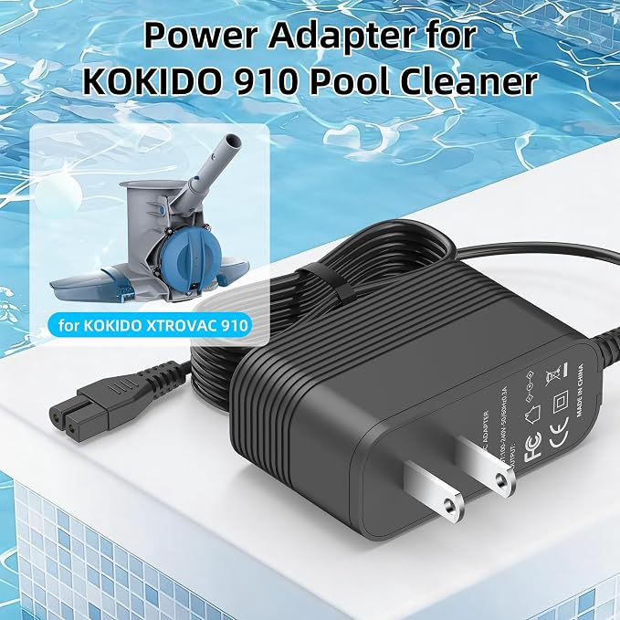 Charger for KOKIDO EV90 XTROVAC 910 Rechargeable Pool Leaf Vacuum 11.1V Battery, Heavy Duty Pool Leaf Vacuum Cleaner Power Cord Replacement