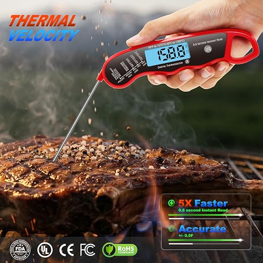 2 pcs 0.6S Instant Read Digital Meat Thermometer Probe/Pen，Factory‑Calibrated/Waterproof/Backlit/Magnetic/Flip Display/Motion Sensor:Outdoor BBQ, Barbecue Grilling, Smoking, Oven, Baking, Oil,