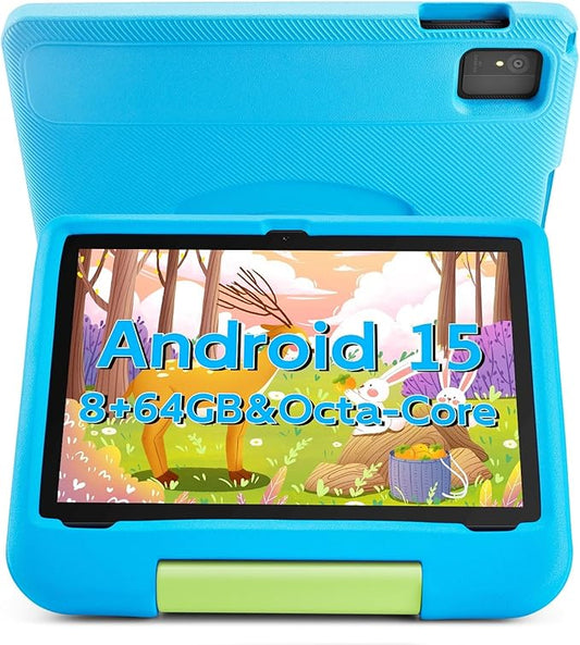 Kids Tablet 10 inch, Android 15 Tablet, Educational Tablets for Kids with HD Touchscreen, 8GB+64GB Expandable Storage, 5000mAh Battery, Parental Control and Kids Learning Space