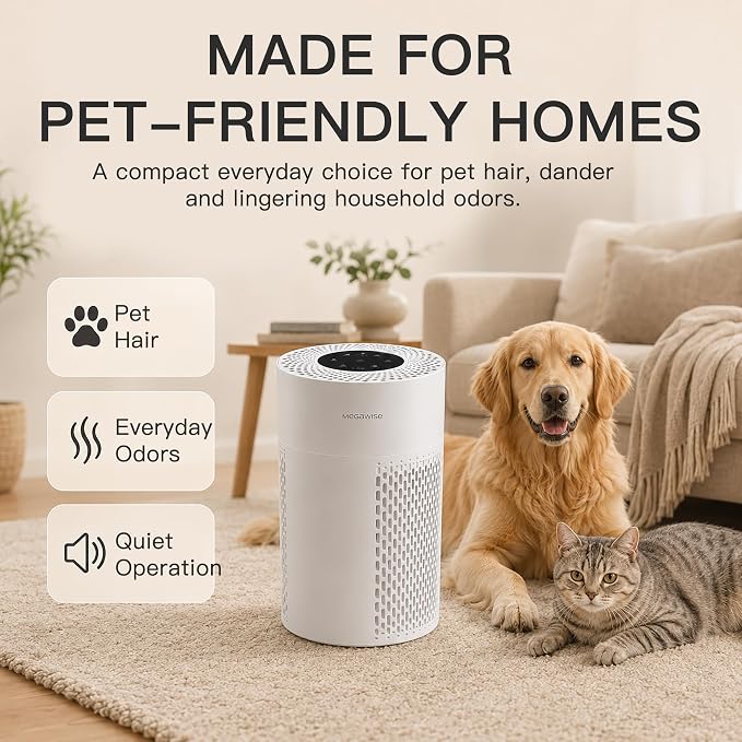 MEGAWISE Smart Air Purifier for Large Rooms up to 1080 sq. ft. | 2022 Updated Version | H13 True HEPA Filter, Smart Air Quality Sensor, Quiet Sleep Mode, Ideal for Pets, Odors, Smoke, Dust (White)