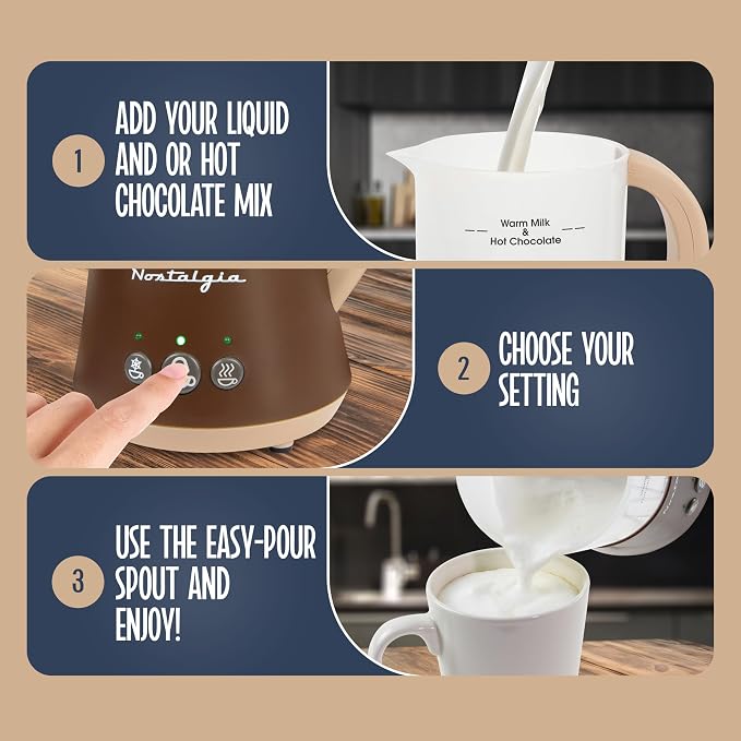 Nostalgia 32 Oz Frother and Hot Chocolate Maker, Warm or Cold Milk Foam, Includes Cocoa Bomb Mold, for Coffees, Lattes, Cappuccinos, Brown