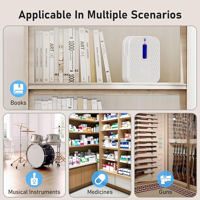 Rechargeable Small Dehumidifier for Bathroom, Detachable Hanging Dehumidifier for Bedroom, Gun Safe, Closet, Portable Moisture Absorbers with Dual-Sided Suction, Visual Color Indicator Window