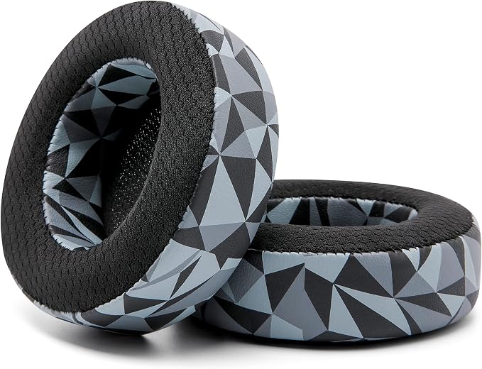 WC Freeze Virtuoso - Hybrid Fabric Cooling Gel Replacement Earpads for Corsair Virtuoso Gaming Headset, Made by Wicked Cushions, Improved Durability, Thickness and Sound Isolation | Geo Grey