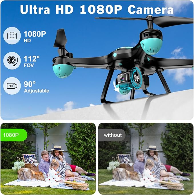 Drone with 1080P Camera, Remote Control Quadcopter with Gesture Selfie, Altitude Hold, One Key Start, 3D Flips, 2 Batteries, Black