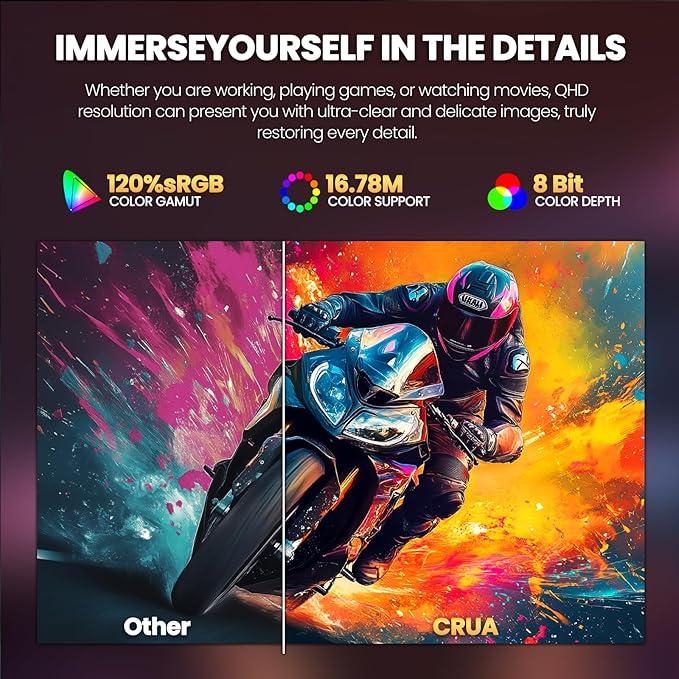 CRUA 32" Curved Gaming Monitor, 2K QHD 2560x1440, 144Hz/165Hz VA Display, 1800R Screen, 120% sRGB, AMD FreeSync, Low Blue Light, HDMI& DP, Wall Mountable PC Monitor for Gaming, Streaming & Work- Black