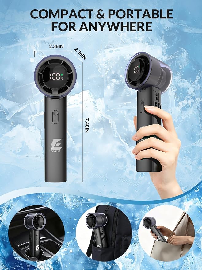 Semiconductor Ice Cooling Fans That Blow Cold Air,Portable Fan | handheld,rechargeable,hand cooling,4500mAh,6-speed,20000 RPM turbo,digital display,Ideal for camping,commuting & outdoor use