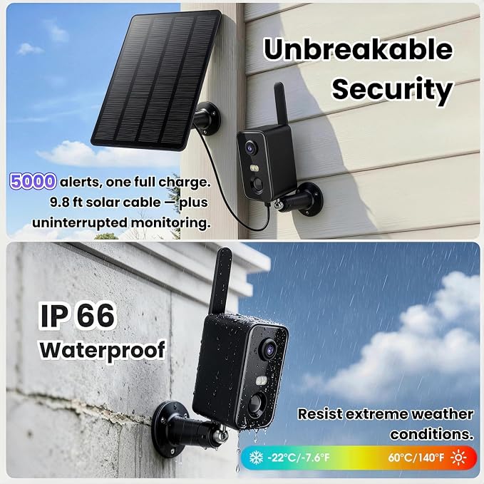 No WiFi Security Camera, 4G LTE Cellular Security Camera Battery Powered with SIM Card & Memory Card, 2K Color Night Vision, Motion Detection, 2-Way Talk, Solar Camera Outdoor Wireless