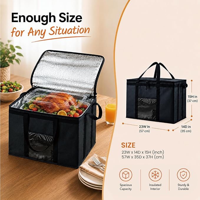 NZ home Insulated Bags for Food Delivery (3XL) Grocery Shopping Cooler Bag, Pizza Delivery, Hot & Cold Catering Tote, Reusable, Foldable & Heavy Duty (Red)