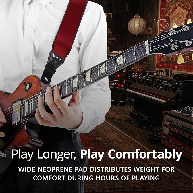 KLIQ AirCell Guitar Strap for Bass & Electric Guitar with 3" Wide Neoprene Pad and Adjustable Length