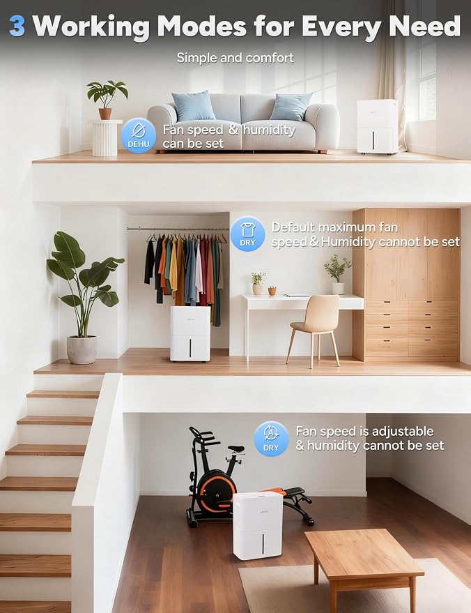34 Pint Smart Dehumidifier with Drain Hose for Home up to 2500 Sq.Ft | WiFi,App Remote Control, 1.6L Water Tank, 24H Timer,Digital Display, Easy Carry,Ultra-Quiet,Compact,Continuous Drain