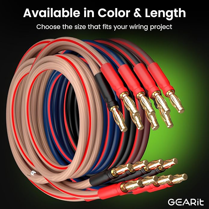 GearIT 14 AWG Speaker Cable with Banana Plugs 14Ga Banana Wire for Bi-Wire Bi-Amp HiFi Surround Sound