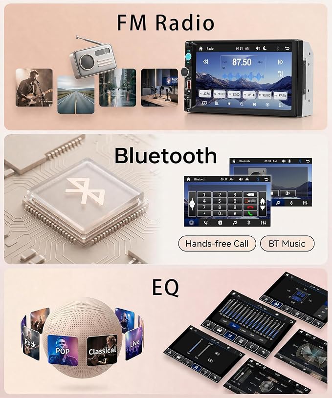 Single Din Car Stereo Wirelsss Carplay Android Auto, 1 Din Head Unit Bluetooth Backup Camera, 6.86" HD Touchscreen Radio, FM EQ USB-Type-C, Mirror Link SWC, Voice Control, Car Stereo Receivers