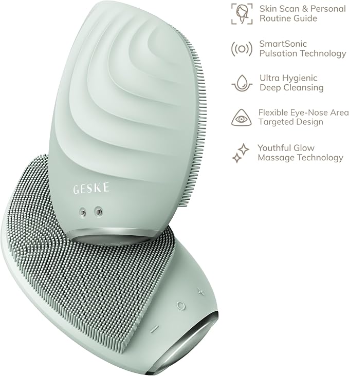 GESKE SmartAppGuided™ Sonic Facial Brush 5 in 1 | Vibrating Electric Facial Cleansing Brush | Soft Silicone Brush | Professional Facial Cleanser | Skin Cleanser & Exfoliator | Face Massager