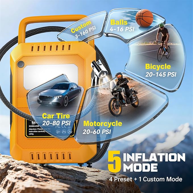 DIYtoolifz Tire Inflator Portable Air Compressor Compatible with Dewalt 20V Battery, 160PSI Air Pump with Dual Digital Screen, Auto Shut-Off, 5X Faster Inflation & Deflation for Car, Motor (Tool Only)