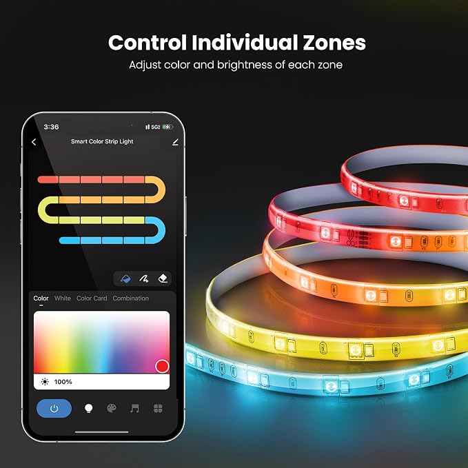 Feit Electric 20FT Smart LED Strip Light, Chasing RGB + Tunable White, App & Remote Control, Alexa & Google Home Compatible, Linkable & Cuttable Tape Light, TAPE20/CHASE/AG