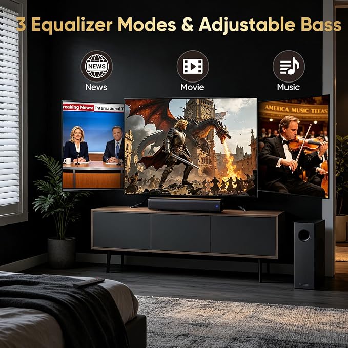 70W Sound bar with Subwoofer for TV, Compact 14.2" 2.1 Channel SoundBar with Deep Bass, Bluetooth 5.3, Optical/AUX, Home Theater Speaker System for Smart TV, PC & Gaming