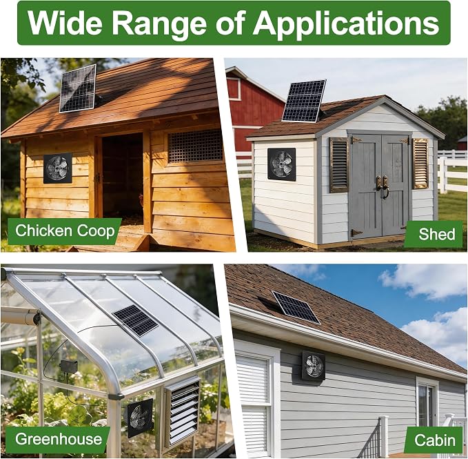 15W Dual Solar Powered Fan with programmable Remote, 3 Mode Aluminium Intake & Exhaust Fan with Timer for Chicken Coop, Shed, Greenhouse, Cabin & Attic