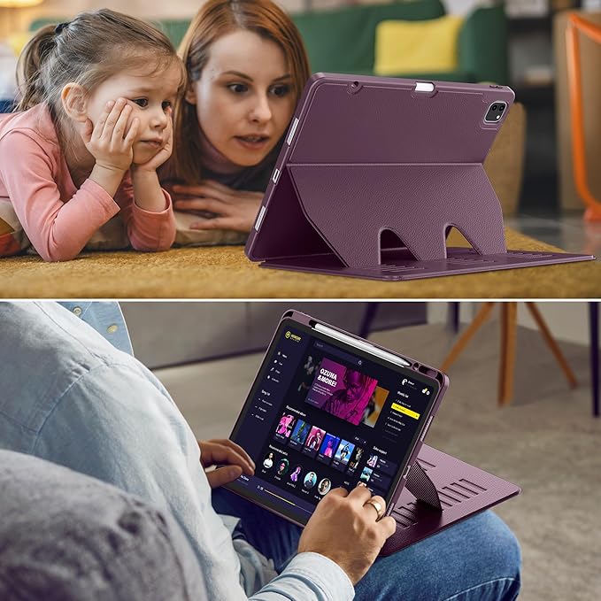 VIKESI Case for iPad Pro 12.9 6th / 5th / 4th / 3rd Generation Case 2022/2021/2020/2018,Multiple Angles Magnetic Stand Cover,Shockproof Soft Back,Pencil Holder,and Auto Sleep/Wake,Dark Purple