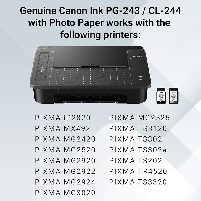 Canon PG-243 / CL-244 Genuine Ink Value Pack (2 Cartridges), Compatible with iP2820, MX492, MG2420/2520/2920/2922/2924/3020/2522/2525, TS3120/302/302a/202/4520/3320
