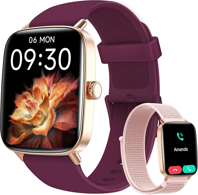 Smart Watch for Women Men, 1.85" HD AMOLED Fitness Tracker (Answer/Call) with 24/7 Heart Rate/Sleep/SpO2 Monitor for iPhone & Android, 120+ Sports Modes Smartwatch with IP68 Waterproof, 2 Bands