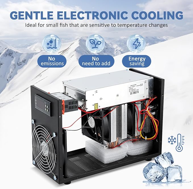 Poafamx 16gal Aquarium Chiller Quiet Small Water Chiller Electronic Cooling | Energy-Saving Aquarium Cooler with Pump & Tubing for Household Fish Tanks Axolotl Coral Crystal Shrimp 110V
