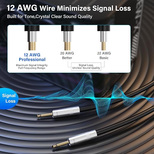 Premium 6.35mm Audio Cable 100 Ft, 1/4 Inch TS Instrument Professional Speaker Cord, Mono Jack 12 AWG Unbalanced, for Amplifier PA DJ Electric Guitar Bass Keyboard Pro-OD 9.5MM+Ties