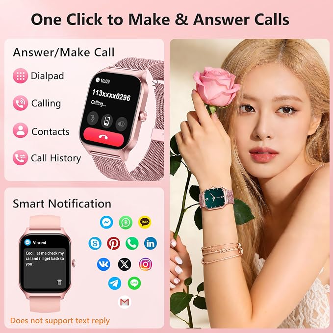Smart Watch Women Men, 1.85" Lightweight Fitness Tracker Make/Answer Call, HR/Blood Pressure/Sleep Monitor, 110+Sport Modes, Waterproof Reloj inteligente Compatible for Android & Samsung & iPhone