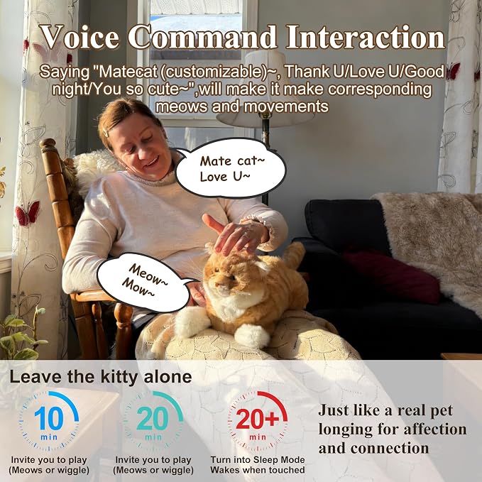 Chongker 24.8" Interactive Robot Cat Plush Realistic Stuffed Animals, Companion Robotic Cat with Meow Purring Heartbeat, Eye Mouth Ear Movement, Kitten Electronic Kitty Toy for Seniors