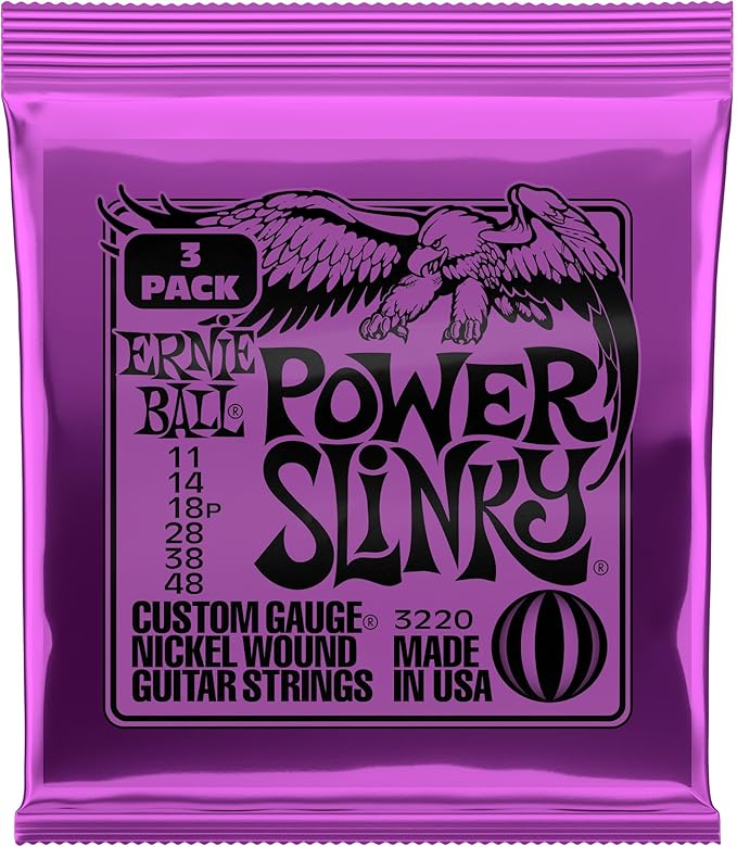 Ernie Ball Power Slinky Nickel Wound Electric Guitar Strings 3-pack, 11-48 Gauge (P03220)