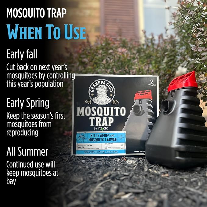 Grandpa Gus's Mosquito Trap and Outdoor Bug Killer - Water-Activated Larvae Control for Backyard, Patio, and Garden - Up to 35 Days & 1,500 Sq Ft of Protection Per Trap, 2 Pack